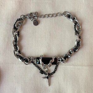 vintage style silver opal chain link bracelet